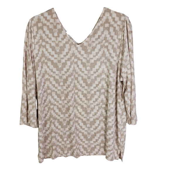 Chicos Travelers Top Womens XL 3 Beige Cream V Neck Stretch USA Acetate‎ Neutral - Picture 1 of 14